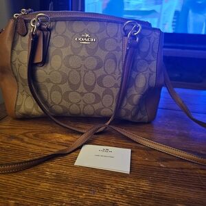 COACH Brown Signature Canvas Satchel Bag